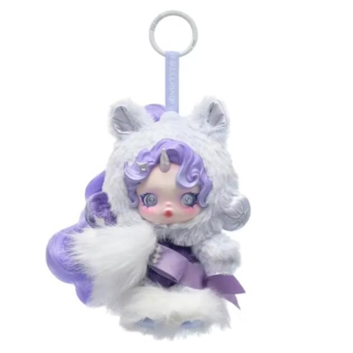 SKULLPANDA × My Little Pony plüss játék, POP MART, aranyos kulcstartó, táska medál, egyedi doboz, 16 cm, ezüst lila