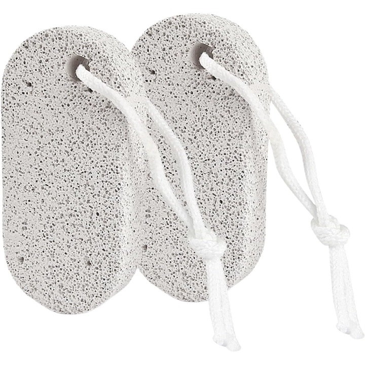 Set 2 pietre ponce HERUSI pentru picioare, durabil, cu snur, alb, 10x5cm