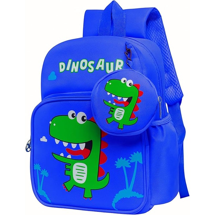 Herusi gyerek hátizsák sötétkék dinoszaurusz 6 rekeszes 30x40cm