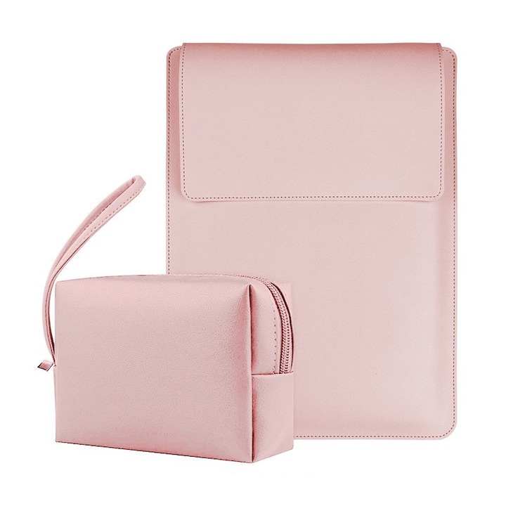 Geanta laptop Herusi, piele impermeabila, suport reglabil, negru, universal