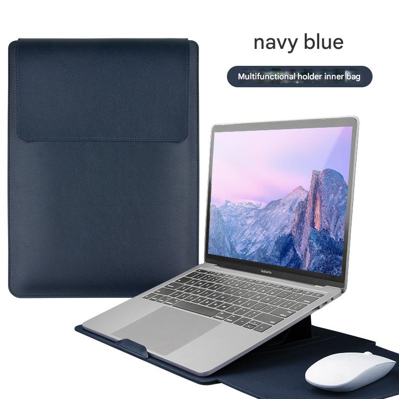 Geanta laptop Herusi, piele impermeabila, suport reglabil, bleumarin, universal