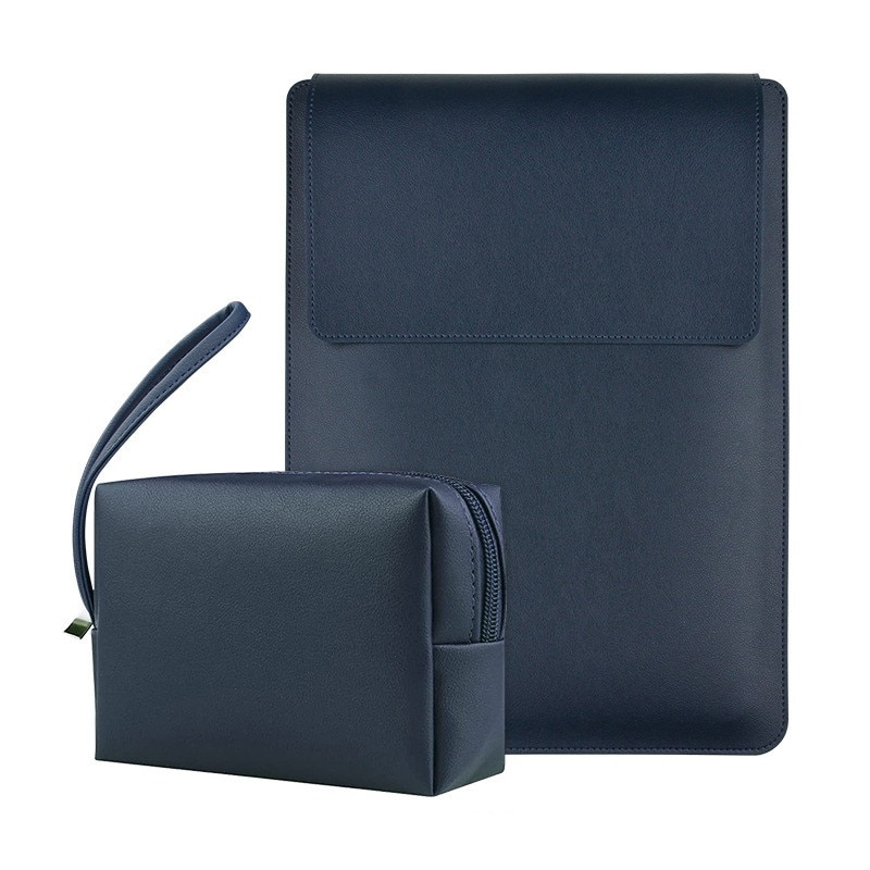 Geanta laptop Herusi, piele impermeabila, suport reglabil, bleumarin, universal