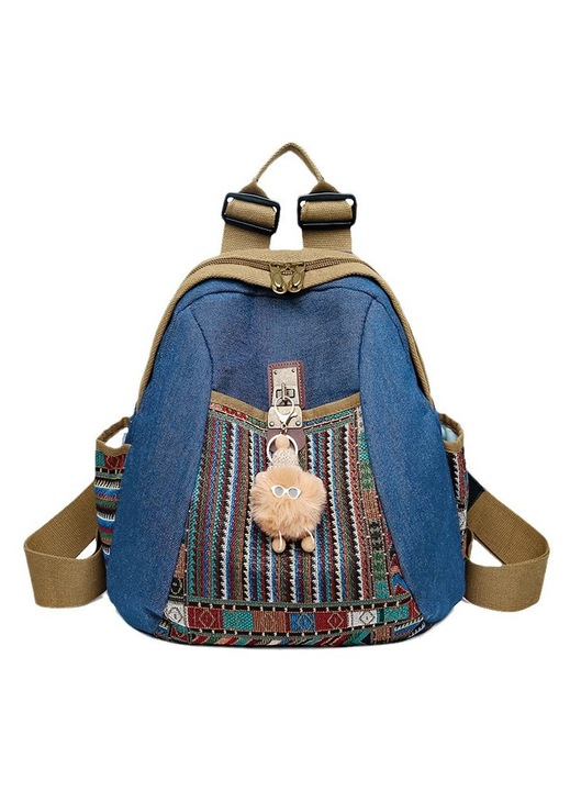 Rucsac dama HERUSI stil etnic dungi broderie nylon ajustabil multicolor