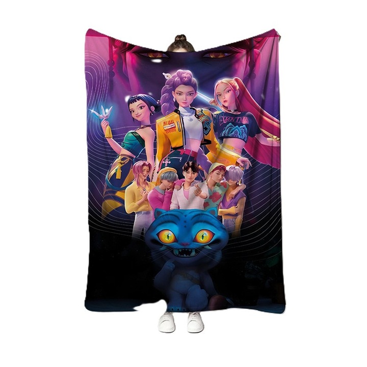 Patura flanel HERUSI K POP Devil Hunter, usoara, respirabila, 300GSM, multicolor, diverse dimensiuni