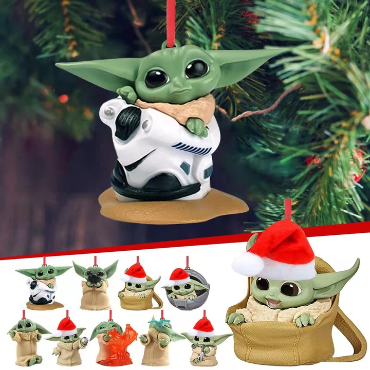 HERUSI Baby Yoda karácsonyi figura, akril, festett, többszínű, 9 darabos