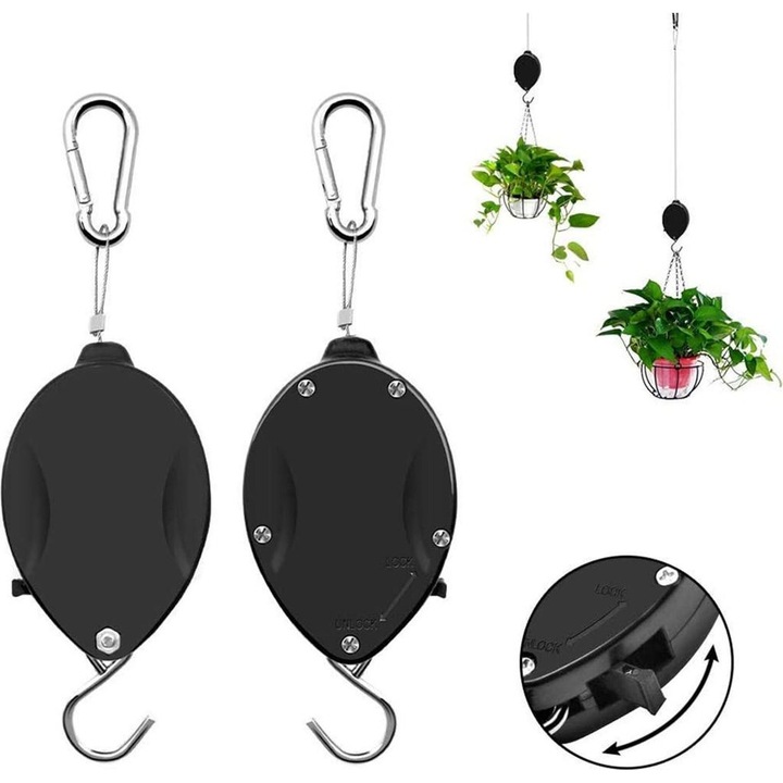 Set 2 carlige retractabile HERUSI, reglabil, 160cm, 25kg, metalic