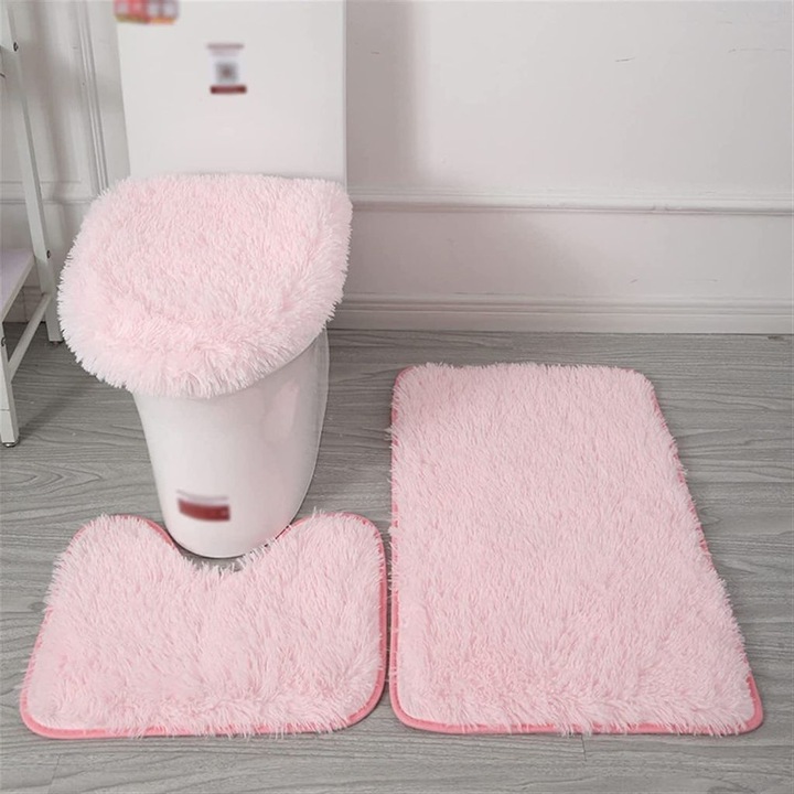 Set covoras baie HERUSI roz 80x50x50x40x45x50cm antiderapant moale