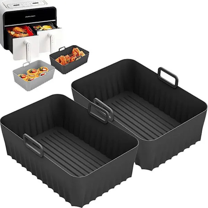 Set 2 accesorii silicon pentru friteuza aer, negru, 21.5x14.5x7cm