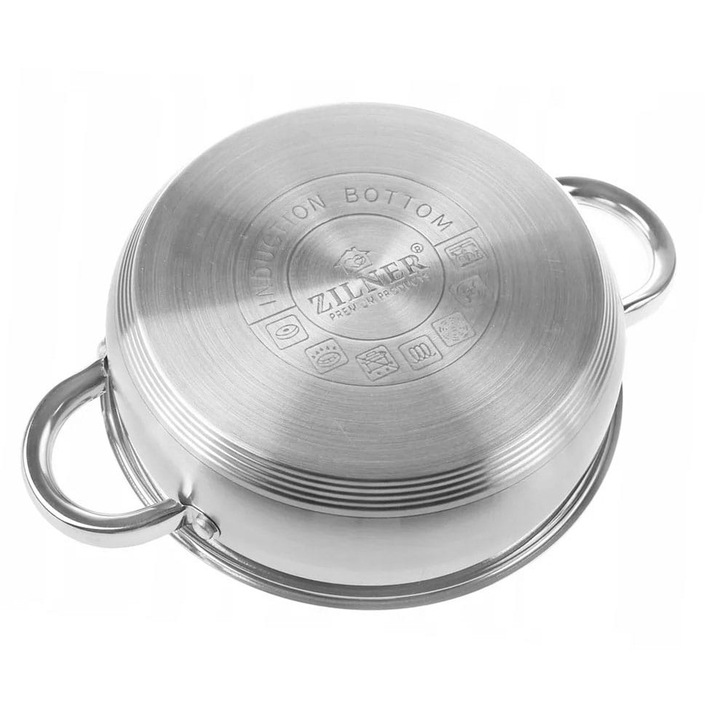 Zilner 6L 28x10.5cm alacsony edény szatén rozsdamentes acélból üvegfedővel