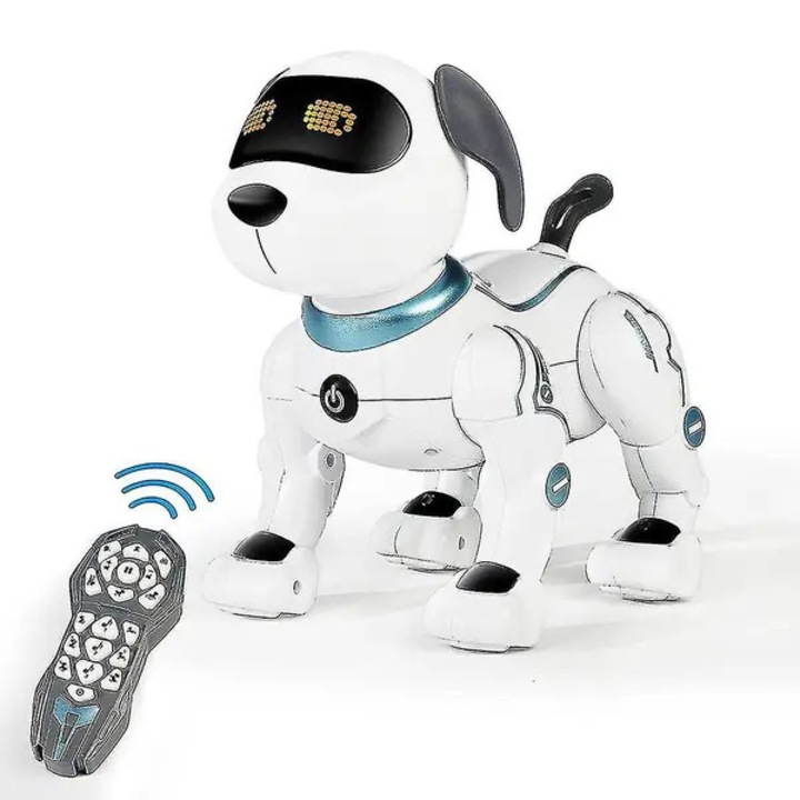 Robot caine jucarie telecomanda, interactiv, dansator, 21x15x21cm, alb