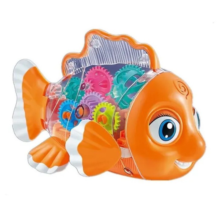 Играчка Прозрачна Златна Рибка със Светлини и Музика, Движение, 15x10x8см