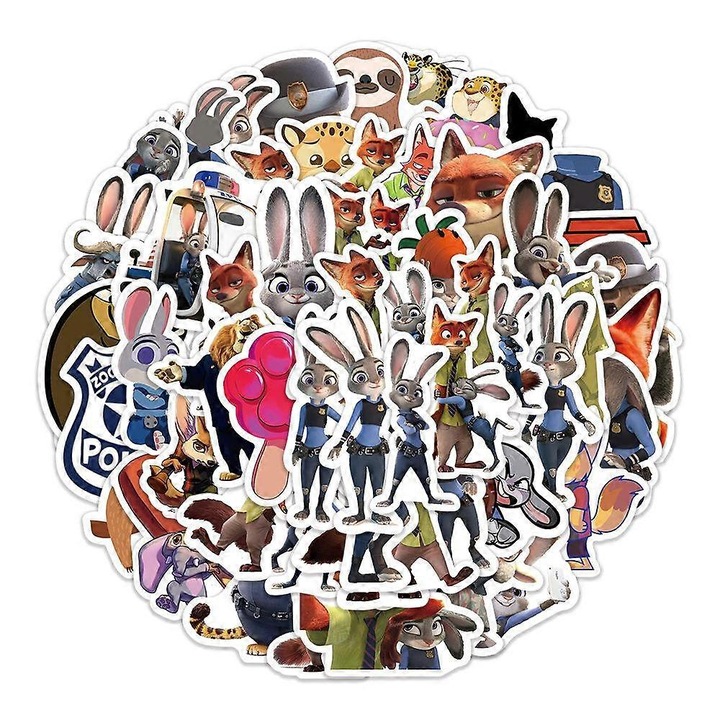 Set 60 stickere decorative cartoon, multicolor, 6.4x4.6cm, PVC, rezistente apa