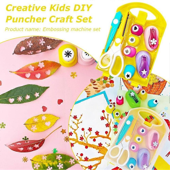 Set creativ pentru copii, masina de perforat, diverse forme, multicolor, 21x14x4cm