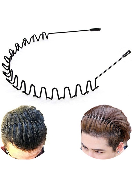 Bentite metalice de par pentru barbati si femei, bentite unisex negre ondulate cu primavara, banda sport pentru barbati, cleme de par, accesorii simple elastice antiderapante, banda larga pentru exterior
