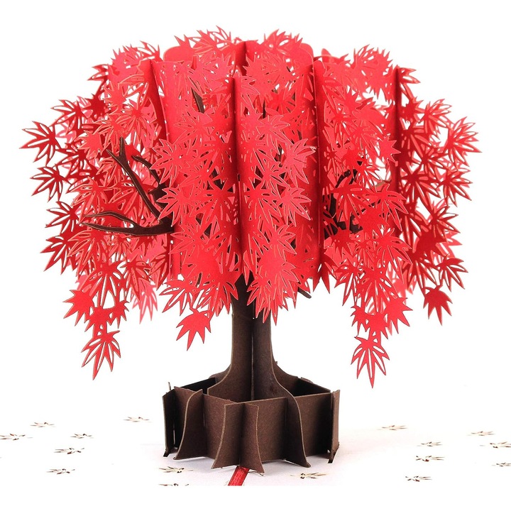 Pop-up üdvözlőlap Maple Love, 3D pop-up üdvözlőlap, Anyák napjára, tavaszra, Apák napjára, ballagásra, születésnapra, esküvőre, évfordulóra, köszönetnyilvánításra, gyors felépülésre, juharlevél