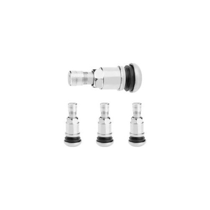 Set 4 valve metalice, aliaj otel, argintiu, 17x42mm, universal, pentru jante aluminiu
