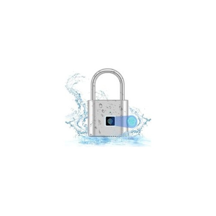 Biometrikus ujjlenyomat lakat, strapabíró, USB töltés, ezüst, kompakt