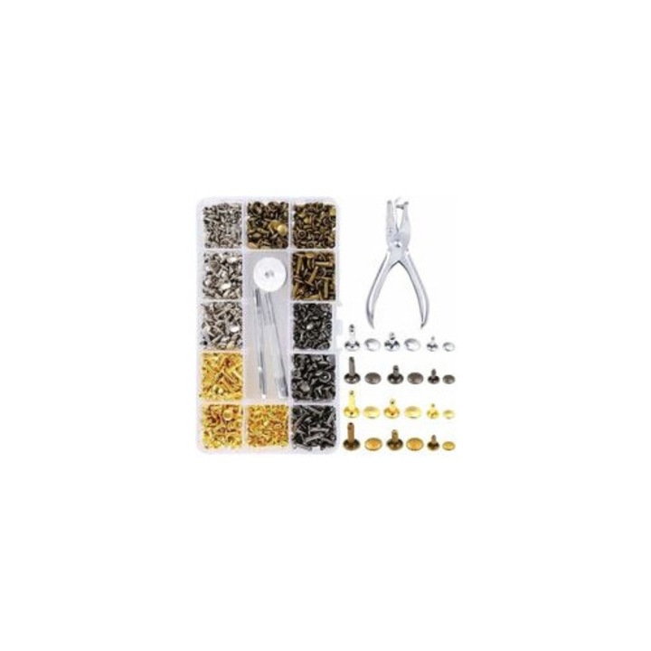 360 db-os fém szegecs készlet, többszínű, 6x6mm, 8x8mm, 8x12mm, szerszámokkal bőrre
