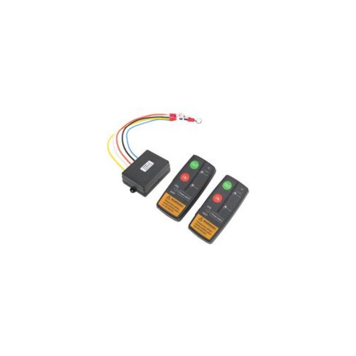 Kit telecomanda wireless troliu 12V 24V, 2 telecomenzi, receptor, 23m, compact