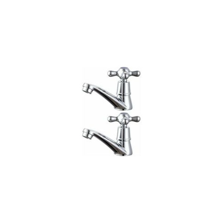 Baterie lavoar metal, levier incrucisat, anti-scurgere, set 2 bucati, argintiu