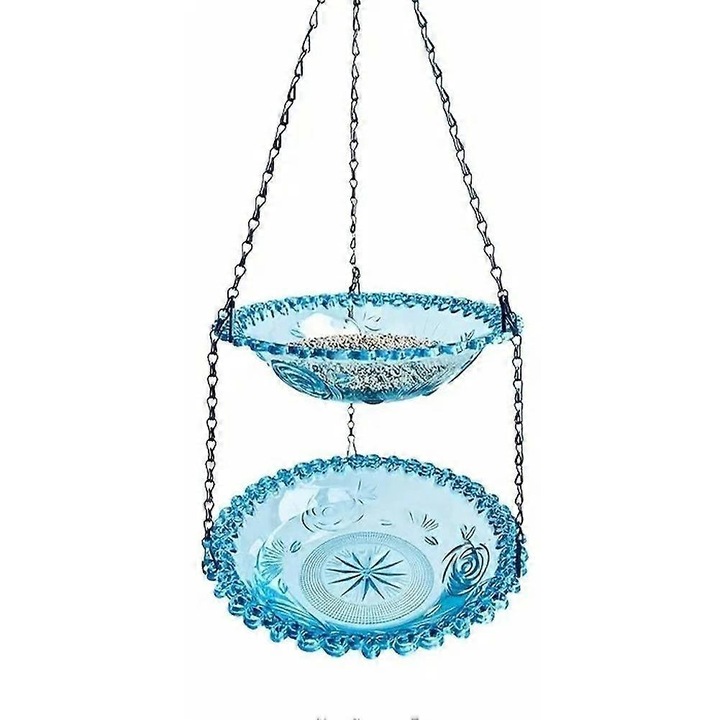 Висяща хранилка за птици, два слоя, пластмаса, син, 50x23.5см
