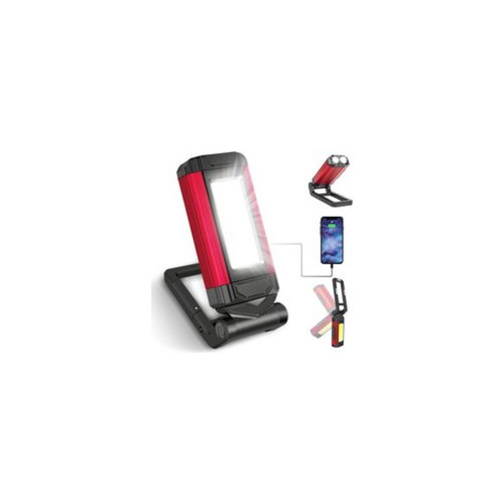 Összecsukható LED munkalámpa, piros, 12.8x5.3x3.6cm, 2200mAh, multifunkcionális