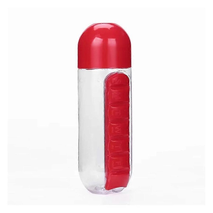 Vizespalack és gyógyszeres doboz 2 az 1-ben, 7 rekeszes, piros, 600-700ml