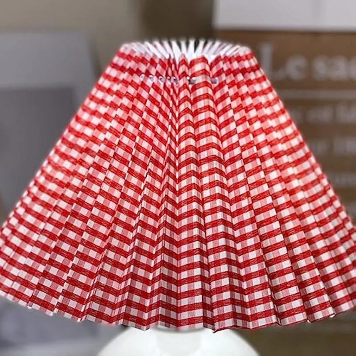 Abajur pliat, stil japonez, rosu carouri, 25x16x8cm, E27