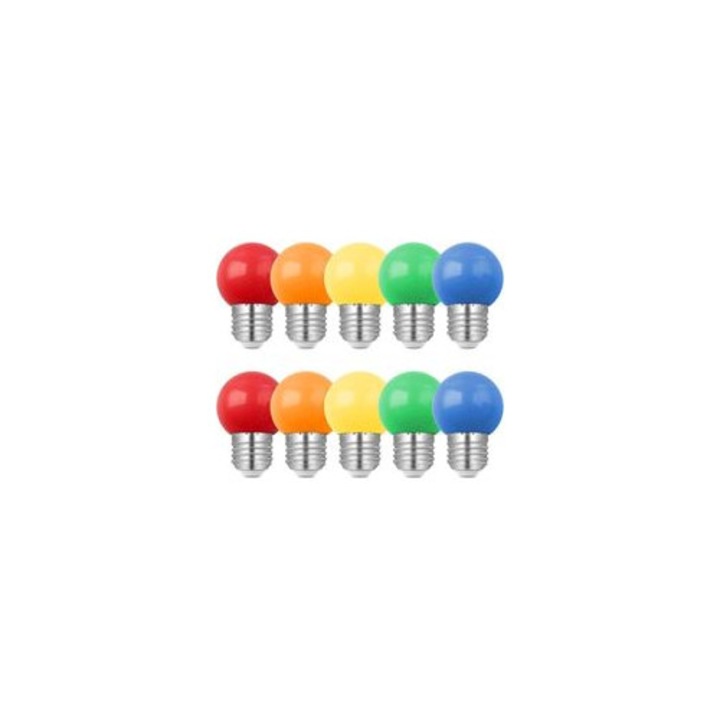 10 db LED izzó készlet E27 1W többszínű G45 45x67mm