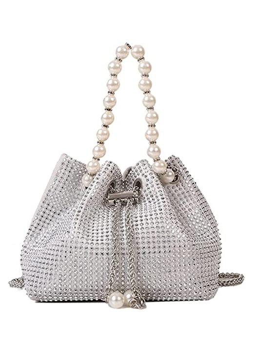 Мини чанта за рамо тип crossbody с блестящи перли, за жени, бяла