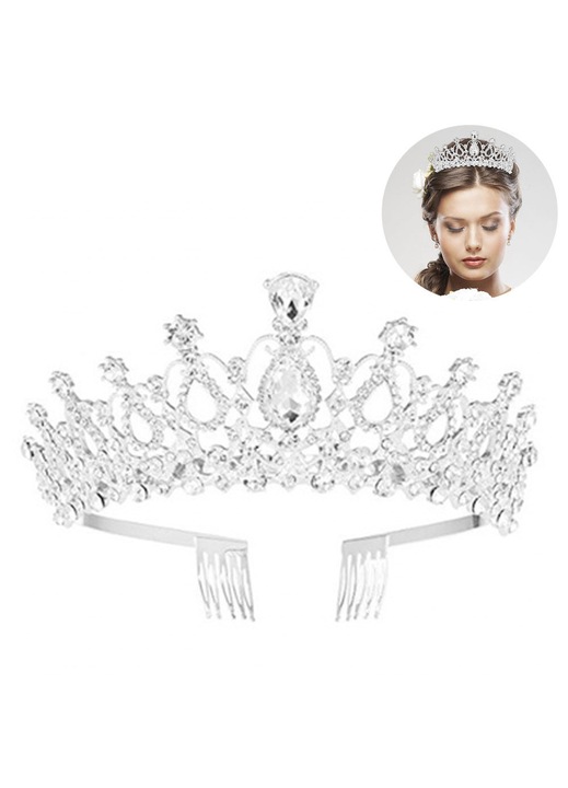 Tiara de cristal coroana de nunta cu stras pieptene de banda de par pentru coroana de mireasa nunta baluri concursuri printesa petreceri ziua de nastere