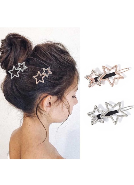 Agrafe de par cu model stea, mireasa si mireasa, agrafe de par cu strasuri de cristal, agrafe de par, accesorii de par pentru femei si fete (pachet de 2)