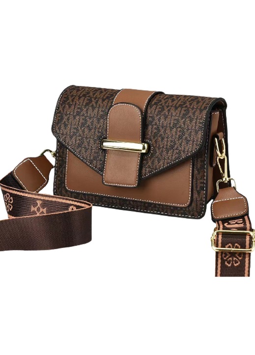 Női táskák és kis táskák, válltáskák, női crossbody táskák fém pánttal, kávé színű, betűkkel