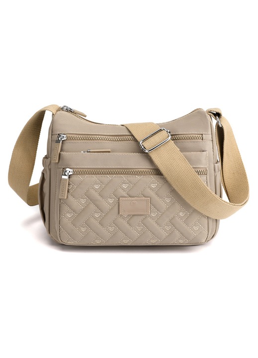 Női kézitáska, crossbody típusú, több zsebbel, nylonból, vízálló, könnyű, hétköznapi, válltáska, retikül típusú, könyvtáska típusú, khaki