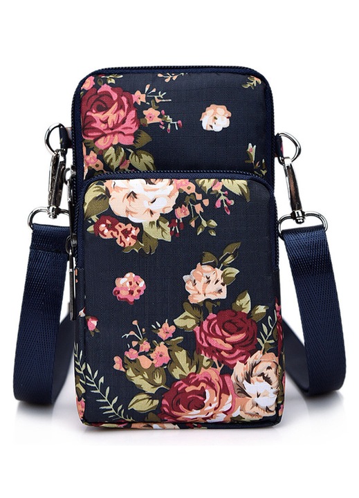 Kisméretű crossbody telefontáska nőknek, 3 rétegű cipzáras nylon válltáska, sportos karszalagos okostelefon pénztárca