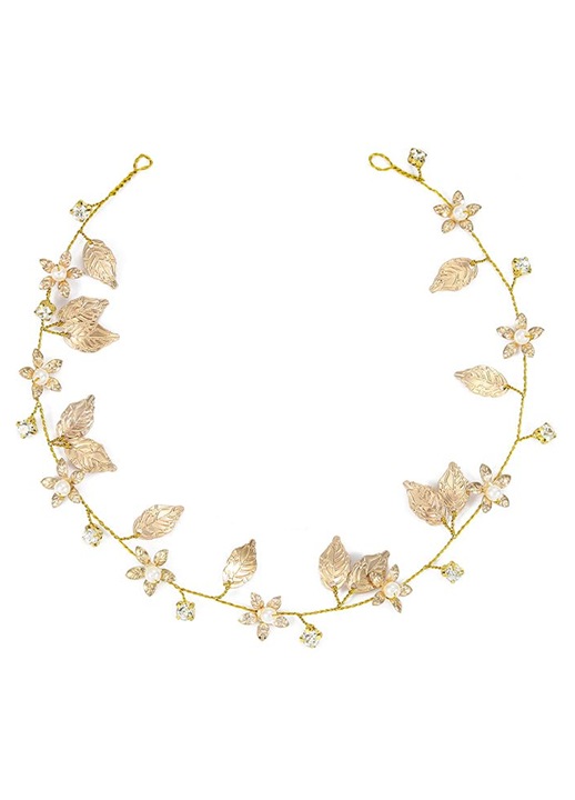 Bentita de mireasa cu vita de vie, foita de aur, accesorii de mireasa pentru femei