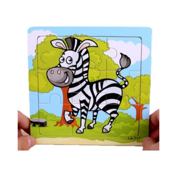 MilaBaby zebra fa oktató puzzle kerettel, kéz-szem koordináció, 20x20cm