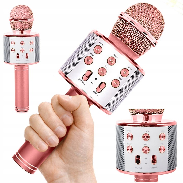Vezeték nélküli karaoke mikrofon, Hangzhou A Link Star, hangmodulátor, rózsaszín, 23cm