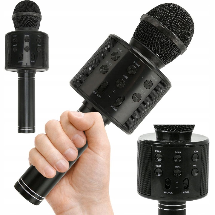 Vezeték nélküli Bluetooth karaoke mikrofon, hangmodulátor, fekete, 23cm