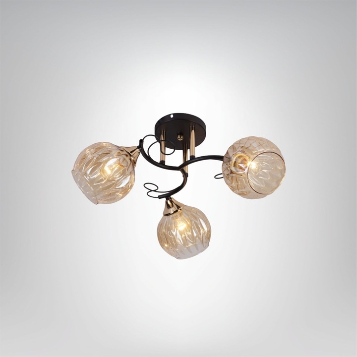 Candelabru Lampex Prowanso negru auriu sticla sampanie 3 becuri