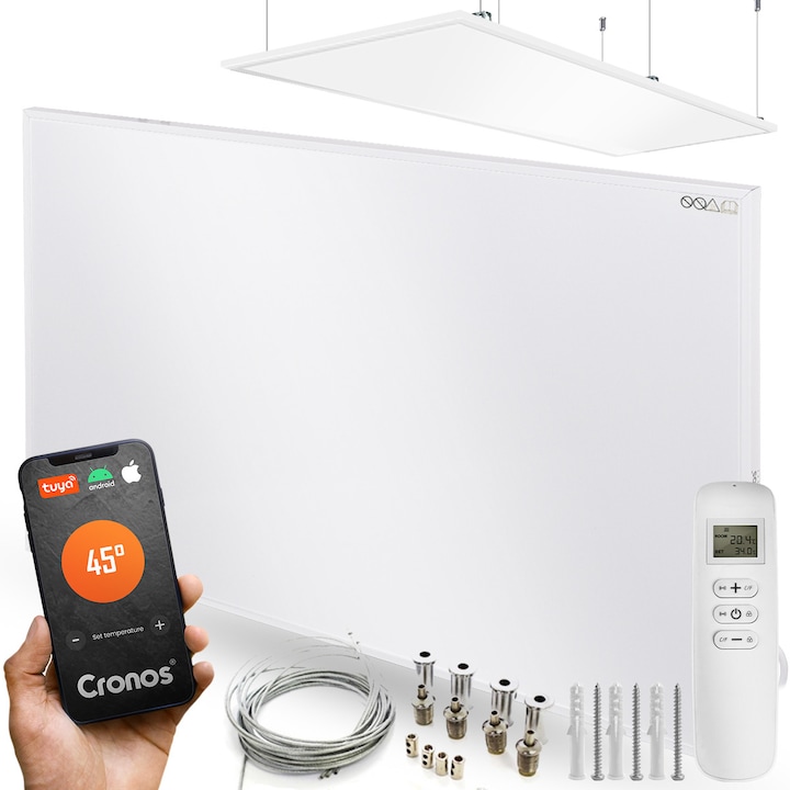 Cronos Graphene PRO sugárzó panel, 900W, fehér, 120,5x75,5x2,2cm, mennyezeti szerelőkészlet