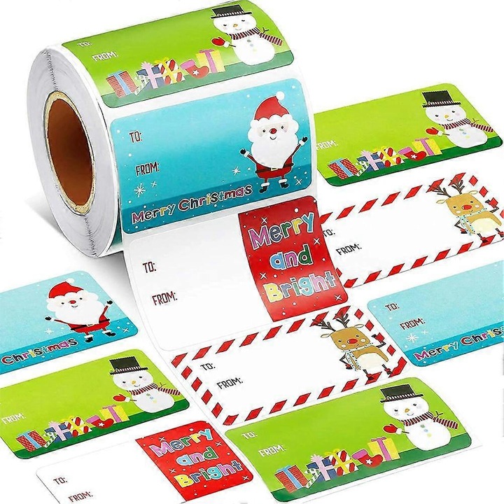 Set 500 stickere Craciun, diverse modele, autocolante, 3.8x5cm, multicolor