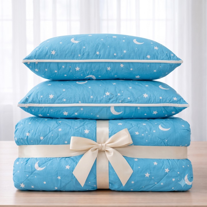 Paplan szett dupla steppelt 200x215 cm és 2 steppelt párna 50x70 cm, NufJoy®, töltet 200 g/nm, Soft-Touch mikroszálas szövet, Kék