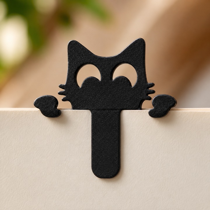 Semn de carte in forma de pisica, model tip clip, accesoriu decorativ pentru lectura, cadou pentru iubitorii de pisici, dimensiune 3.5 x 3 cm, negru