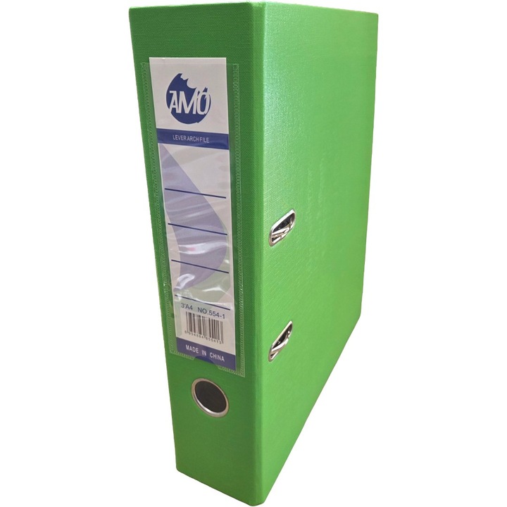 Biblioraft plastic Verde Deschis, 7.5 cm, A4, AMO, plastifiat exterior, pentru arhivare documente