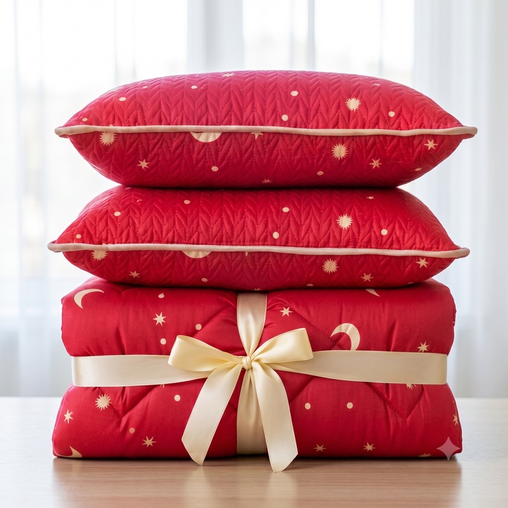 Paplan szett dupla steppelt 200x215 cm és 2 steppelt párna 50x70 cm, NufJoy®, töltet 200 g/nm, Soft-Touch mikroszálas szövet, Piros