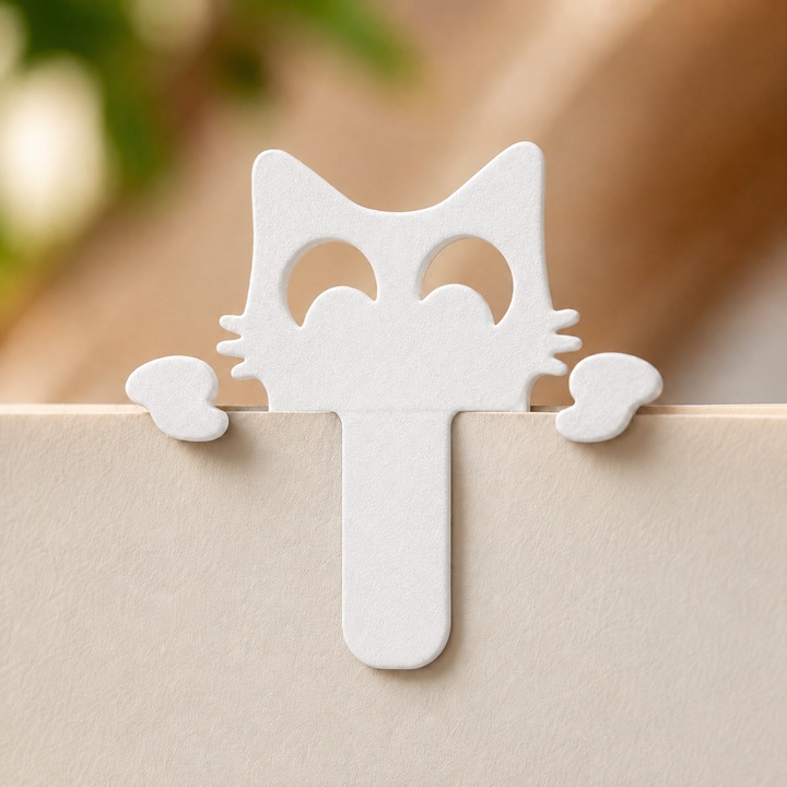 Semn de carte in forma de pisica, model tip clip, accesoriu decorativ pentru lectura, cadou pentru iubitorii de pisici, dimensiune 3.5 x 3 cm, alb