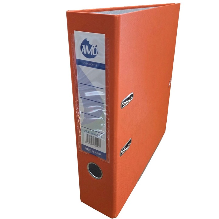 Biblioraft plastic Portocaliu, 7.5 cm, A4, AMO, plastifiat exterior, pentru arhivare documente