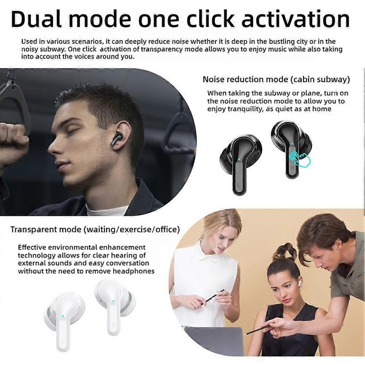 Bluetooth v5.1 In-Ear fülhallgató, ANC, fekete, Type-C töltés, 21 óra üzemidő