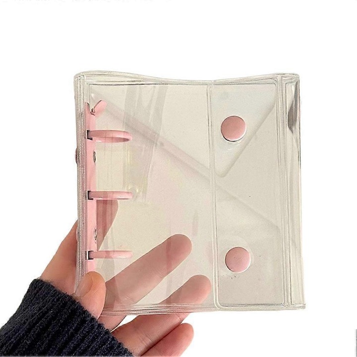 Carnet cu pagini detasabile, buzunar transparent, roz, 10.8x11.4x2.4cm